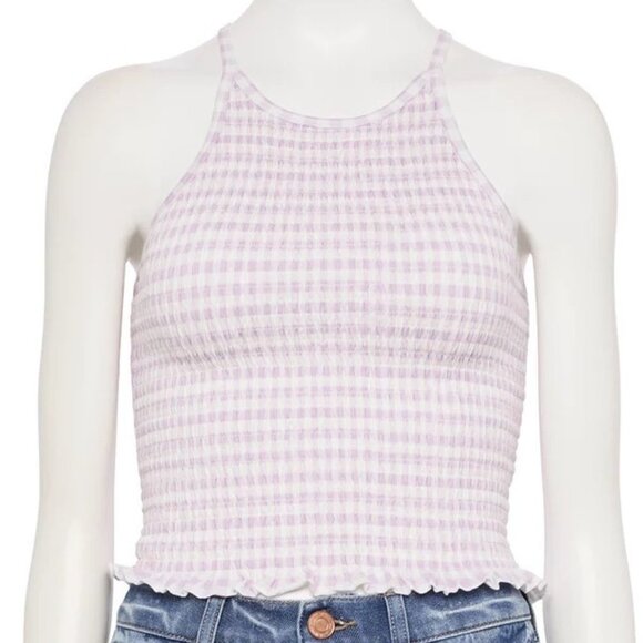 SO Tops - SO Purple Gingham High Neck Tank Top Juniors Large NWT